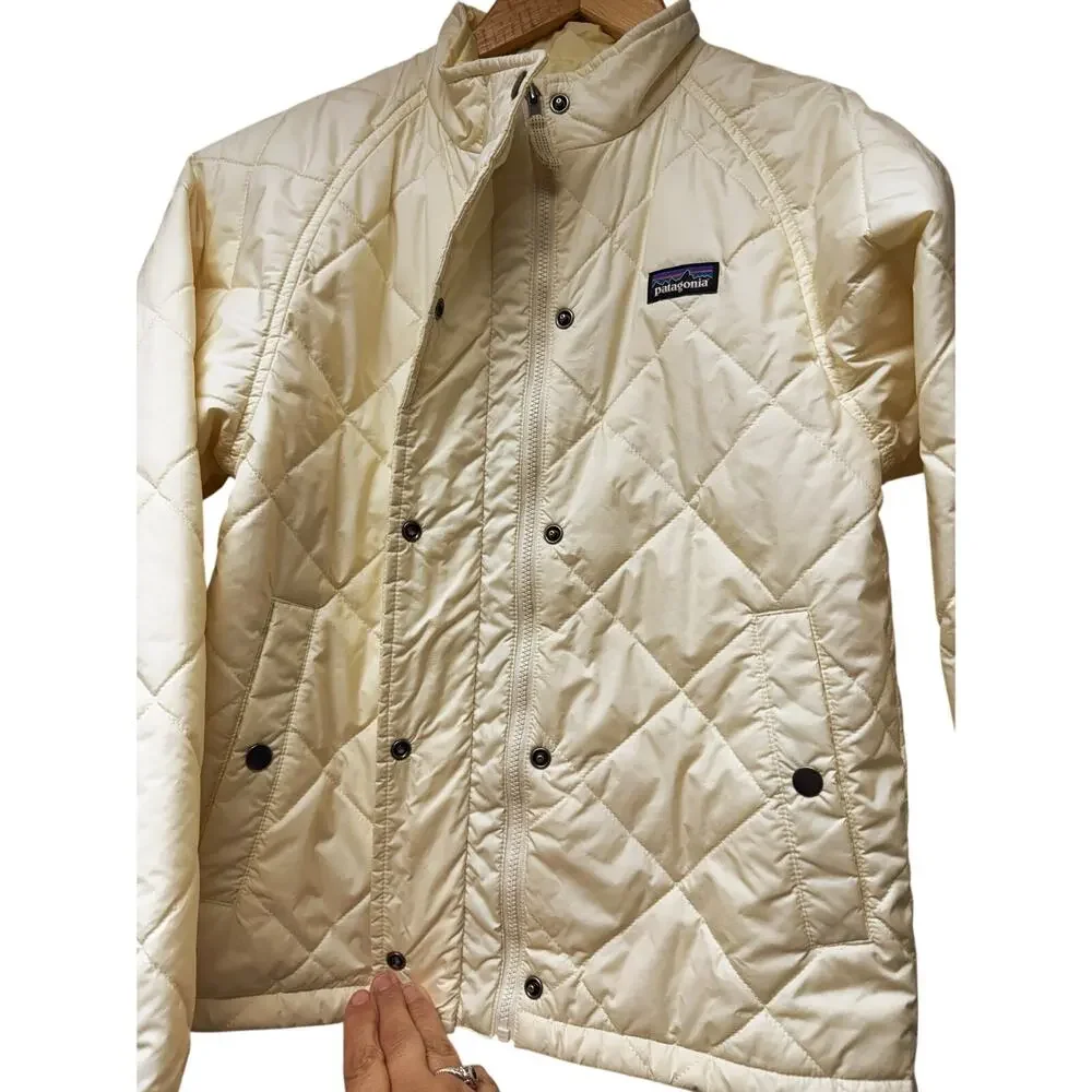 Patagonia Girls Size 12 Large Kids Butter Yellow Diamond Quilted Puffer Jacket